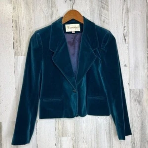 John Meyer Wome's Vintage Velvet Button Up Blazer Teal Size 6 - Picture 1 of 10