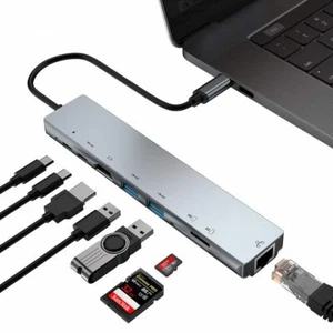8in1 TYPE-C To 4K HDMI RJ45 SD Card Multifunction USB-C HUB For Macbook Pro/Air - Picture 1 of 11