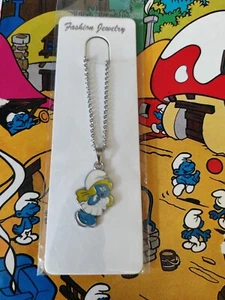 Vintage Retro Schlumpfine Halskette Metall Emaille neu versiegelt blau weiß Schlümpfe Kleid - Bild 1 von 4