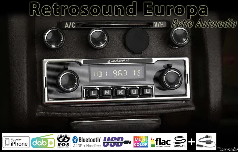 Retrosound Europa Oldtimer Retro Autoradio Bluetooth Radio USB MP3 Motor-6DAB - Bild 1 von 4