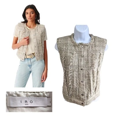 Chaqueta Chaleco IRO Dilea Flecos a Presión Mezcla Beige y Metálico Plateado Tweed Talla 34/XS Foto 1 de 4