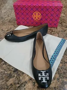 Zapato plano para mujer TORY BURCH Silver Logo Claire negro CUERO CAÍDO BALLET 10,5 - Imagen 1 de 12