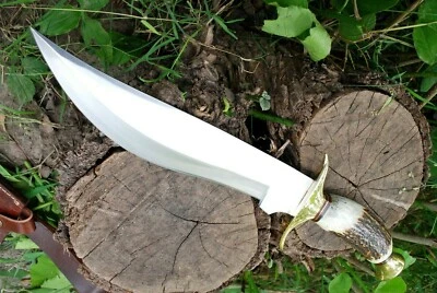 CUCHILLO BOWIE JUNGLE SURVIVAL CAMP RARO Funda de mango de ciervo protector de latón Foto 1 de 2