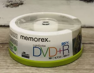 Memorex LightScribe DVD+R 20Pk 4.7 GB 16x 120 Min Recordable NEW SEALED FREE S&H - Afbeelding 1 van 6