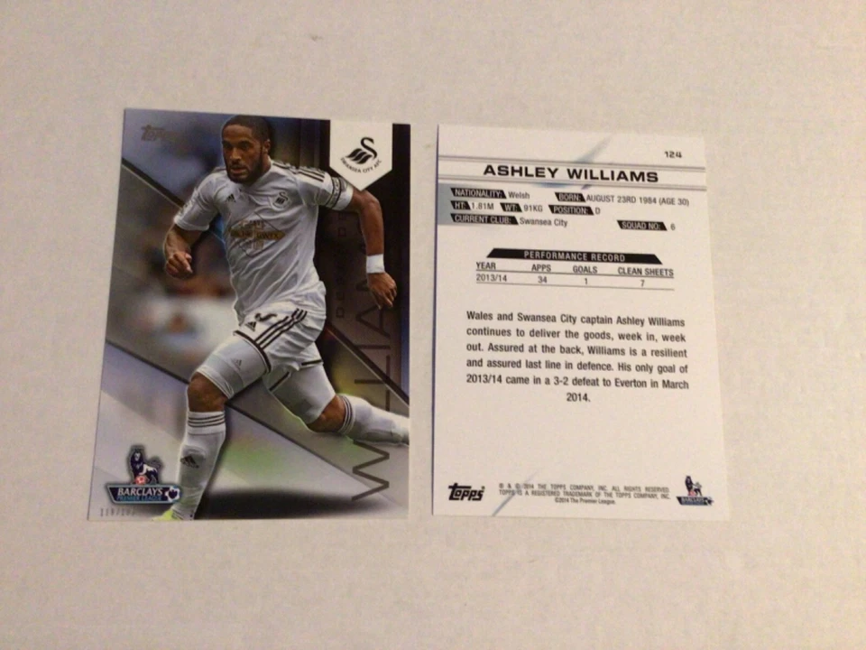 Ashley Williams #124  Swansea City   /199 5x7  2014-2015 Topps Premier Gold - Image 1 of 1