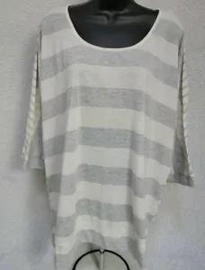 Faded Glory Womens Shirt Top Blouse Size 2X 18W/20W Gray Beige Striped Linen - Picture 1 of 12
