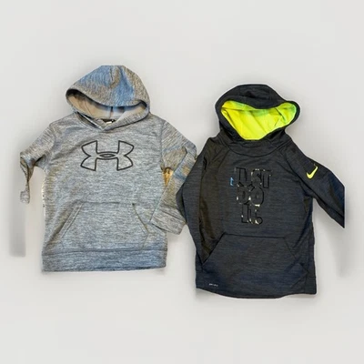 Lote de 2 sudaderas con capucha atléticas Nike Under Armour talla 7 para niños paquete Foto 1 de 4