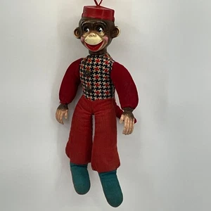 Vintage 1940s Bellhop Monkey Plush Toy Red Corduroy - Picture 1 of 6