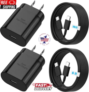 2 Pack 25w USB-C Super Fast Wall Charger+6FT Cable FOR Galaxy S24 S23 S22 Ultra - Picture 1 of 10