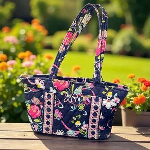 Vera Bradley Little Betsy Shoulder Bag Purse Ribbons Floral Pockets Retired Blue - Picture 1 of 15