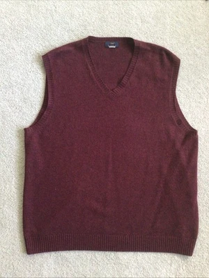 Chaleco Suéter Brooks Brothers 346 Para Hombre 100% Lana de Cordero Cuello en V Granate Talla XL Foto 1 de 4