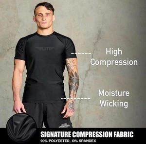Elite Sports Jiu Jitsu BJJ Rash Guards, Men’s BJJ, No GI, MMA X-Large, Black - Picture 1 of 2