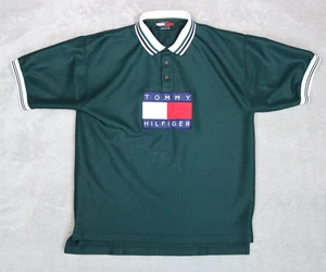 Rare Men's Vintage Tommy Hilfiger Green Short Sleeve Large Logo Polo Shirt - Picture 1 of 6