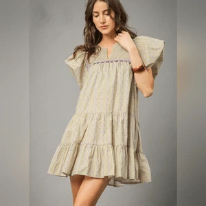 Umgee Minikleid Blumenmuster Rüschen Flügelärmel Stufen Größe Small - Bild 1 von 8