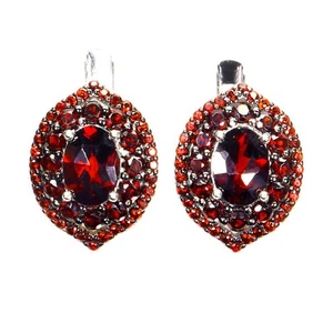 925 Sterling Silver Earrings Oval Mozambique Garnet 7x5mm Gemstone Jewelry - Picture 1 of 14
