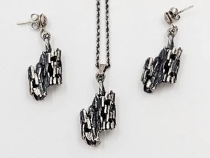 Vintage Sterling Silver Modernist Brutalist Necklace & Earrings Set - Signed - Picture 1 of 10