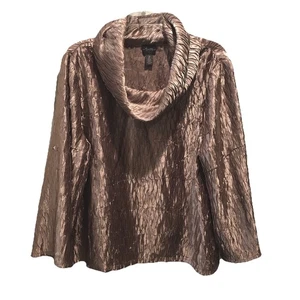Travelers Collection By Chicos Sz 2 Large Bronze Gold Textured Cowl Neck Blouse - Picture 1 of 6