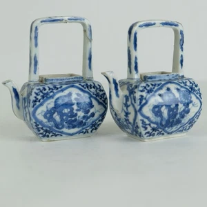 fine antique chinese porcelain pair teapots blue & white Kangxi 1662-1722 18thC - Picture 1 of 22