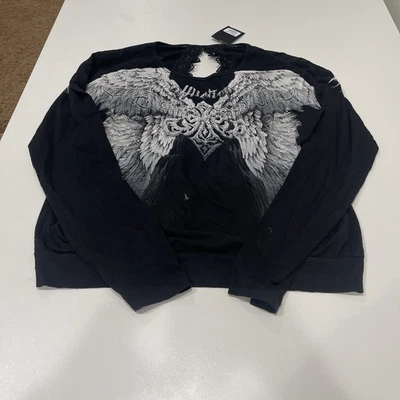 Camiseta Affliction Claressa Espalda Abierta Talla XL Color Negro Reactivo Foto 1 de 4