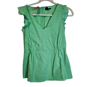 NEW J.Crew 00 V-Neck Peplum Top Swiss Dot Mint Green Cotton Preppy Scallop - Picture 1 of 4