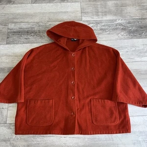 Eileen Fisher Tangelo Orange Womens Small 100% Wool Melton Hooded Boxy Jacket - Picture 1 of 11