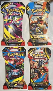 (LOTTO DI 4) Pokemon TCG Mega Evoluzione Ogni Art Set Maniche Booster Pack NUOVO! - Foto 1 di 6