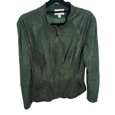 Chaqueta De Colección Años 80 Alberto Makali Cremallera Ajustada Elegante Moto Verde Cocodrilo Peplum Talla 10 Foto 1 de 4