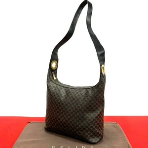 CELINE Macadam Pattern Circle Logo Metal Fitting Leather Shoulder Bag - Picture 1 of 8
