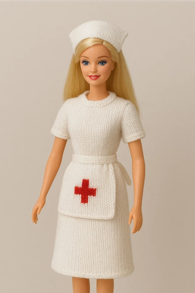 Knitting Pattern Only- Barbie Vintage Nurse Doctor Hospital Dress Gown Outfit - Image 1 of 1