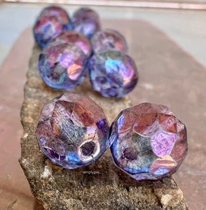 Lila Patina Feuerpoliert 12 mm 10 Stck. Tschechische Facettierte Glasperlen - Bild 1 von 7