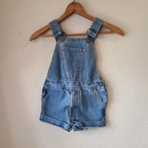 Vintage 70’s Orange Tab Kids Levi’s Shorts Overalls JUV 6 Denim Jeans Bibs - Picture 1 of 10