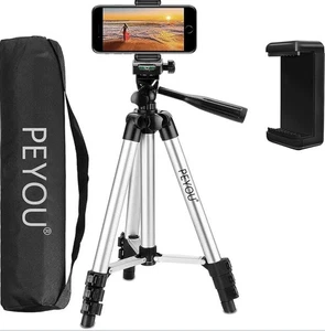 Peyou 50" Aluminium Stativ 3 Wege Kopf eingebaute Wasserwaage, 4 Sek. Aluminium Beine - Bild 1 von 10