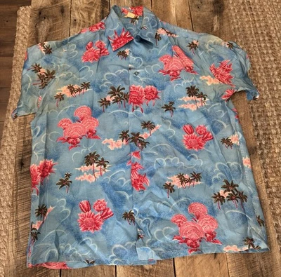 VTG 50s Silver Of Hawaii Mens Shirt Sz Large Palm Tree Flowers  Hawaiian Japan - Image 1 of 4
