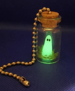 Glow-in-the-Dark Ghost Glass Bottle in Grass Light Pull or Fan Pull - Ghost... - Picture 1 of 3