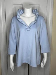 Gently Worn $129 GRETCHEN SCOTT Jersey Ruffneck Top Periwinkle Blue Women's XL - Picture 1 of 3