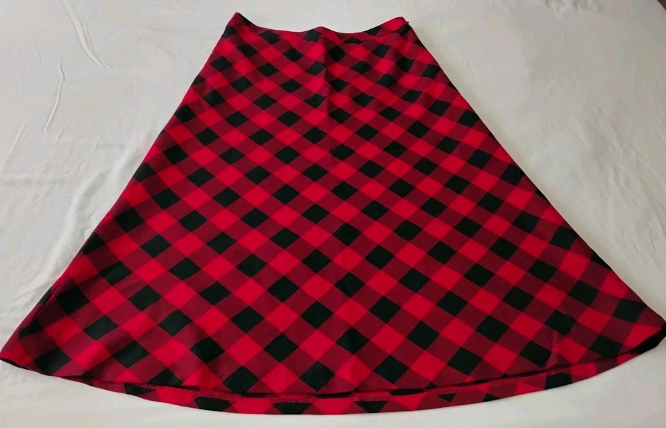 Talbots Skirt Fit And Flare Red Black Buffalo Check Midi Sz 4 Fall Winter Office - Image 1 of 4