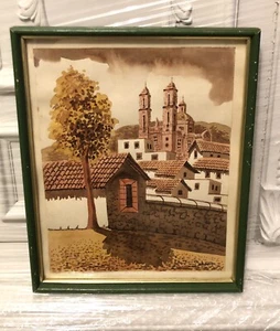Church of Santa Prisca de Taxco, Mexico -VTG Sepia Watercolor Painting by Bahena - Picture 1 of 23