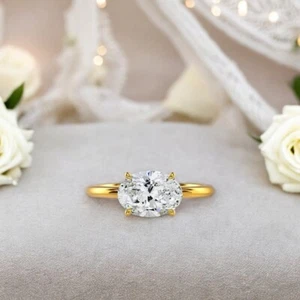 14k Yellow Gold Lab Created 1.50 Ct IGI Oval Cut Diamond Wedding Ring 6 7 8 - Picture 1 of 9