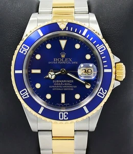 Rolex Submariner 16613 18K Yellow Gold / Steel Oyster Blue Bezel Watch BOX/PAPER - Picture 1 of 5