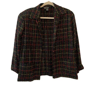 ANN MAY Blazer Womens Medium Multicolor Plaid Tweed Silk Blend Open Jacket - Picture 1 of 5