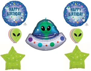 Aliens Spaceship Happy Birthday party balloons Decoration Supplies Outer Space - Picture 1 of 1