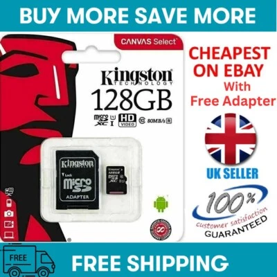 Kingston Micro SD Card 32GB 64GB 128GB 256 Class 10 SDXC Phone Memory & Adapter - Image 1 of 4
