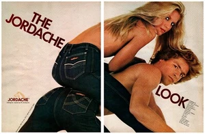 1980 Jordache Jeans - Man and Woman Shirtless 2-Page Split PB Vintage Print Ad - Picture 1 of 3