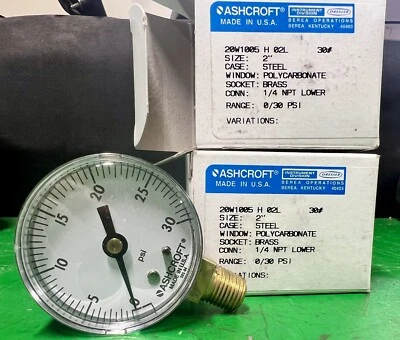 2 ASHCROFT 20W1005-H-02L-30# 2" Pressure Gauge 30 PSI 1/4" NPT ⏱️FREE SHIPPING⏱️ - Image 1 of 2