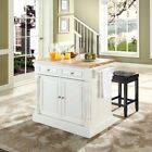 Crosley Oxford Butcher Block Top Kitchen Island with Square Stools in White