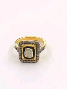 Polki Diamond Ring - 14k Gold-Plated Sterling Silver, Round Cut Center Stone - Picture 1 of 3