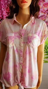 Love Potion M pink tie die button front collared shirt - Picture 1 of 4