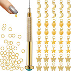 91 Pieces Nail Jewelry Rings with Nail Piercing Tool Hand Drill, Pierced 