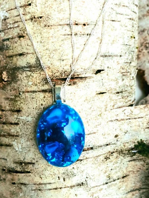 ISABEL Anhänger handgefertigt Harz Moos Muscheln 4 x 3cm mit 60 cm Silberkette - Bild 1 von 4