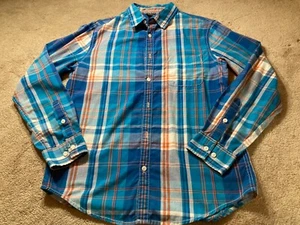 Tony Hawk Mens Size Medium M Button Up Shirt Blue Plaid Short Sleeve Cotton - Picture 1 of 12